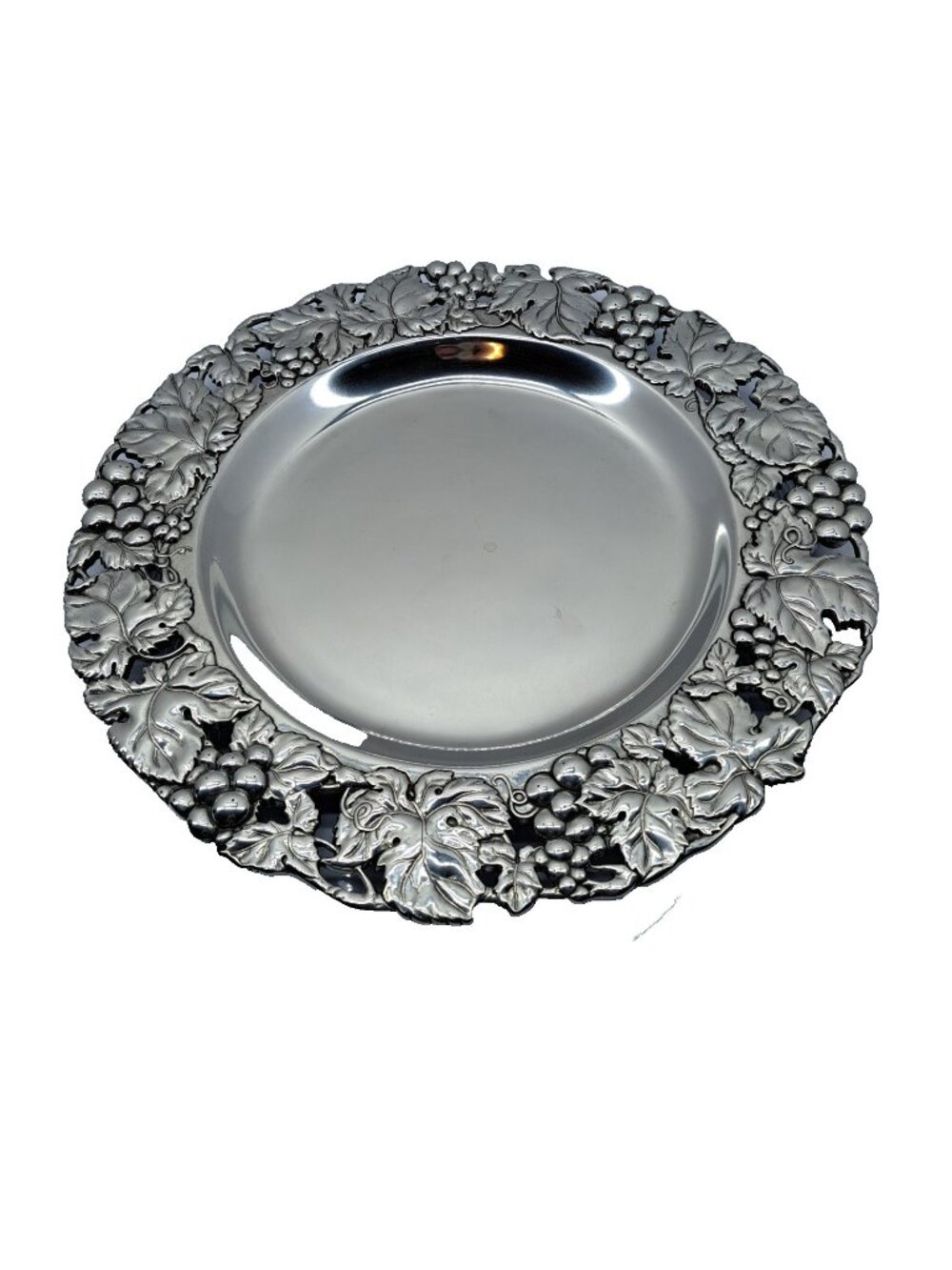 Arthur Court 14” Plate Serving Platter Charger Grapes Leaves Round Tray Aluminum